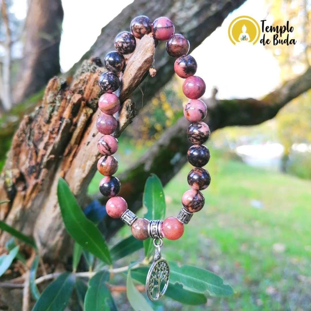 Pulseira Rodonita 8mm com Árvore da Vida