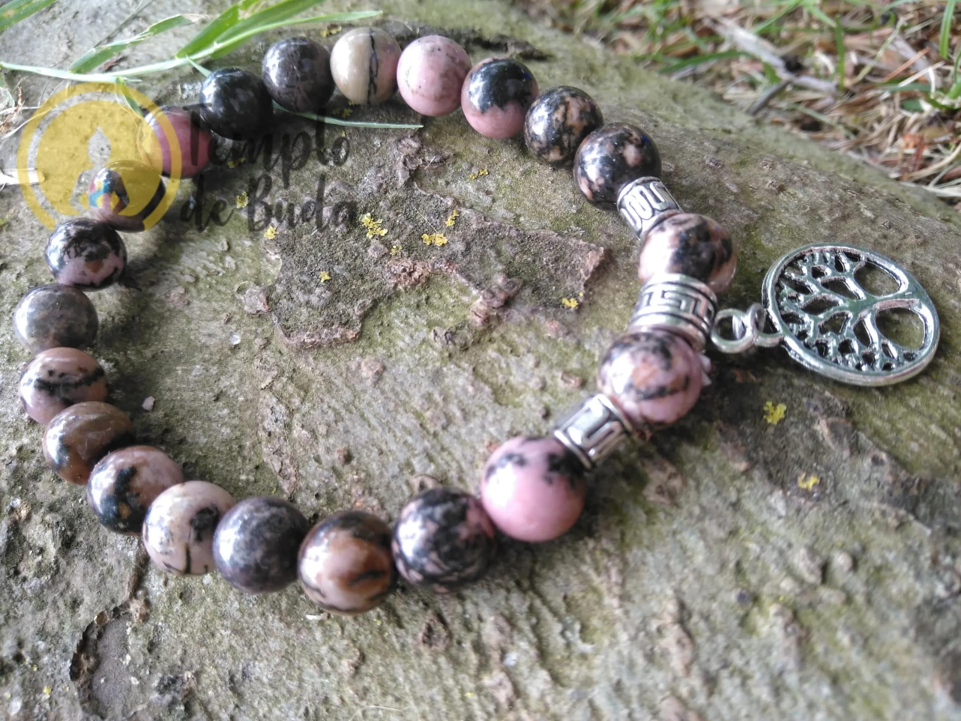 Pulseira Rodonita com Árvore da Vida