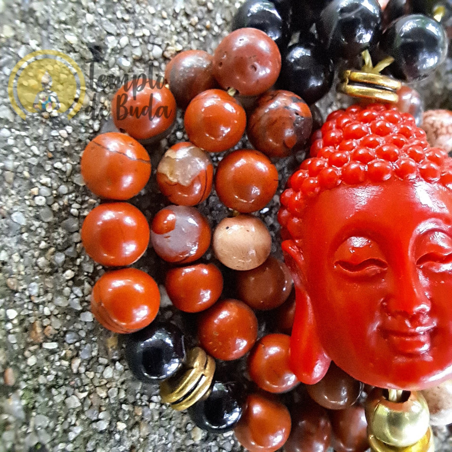 Japa Mala Jaspe Vermelho e Onix 6mm