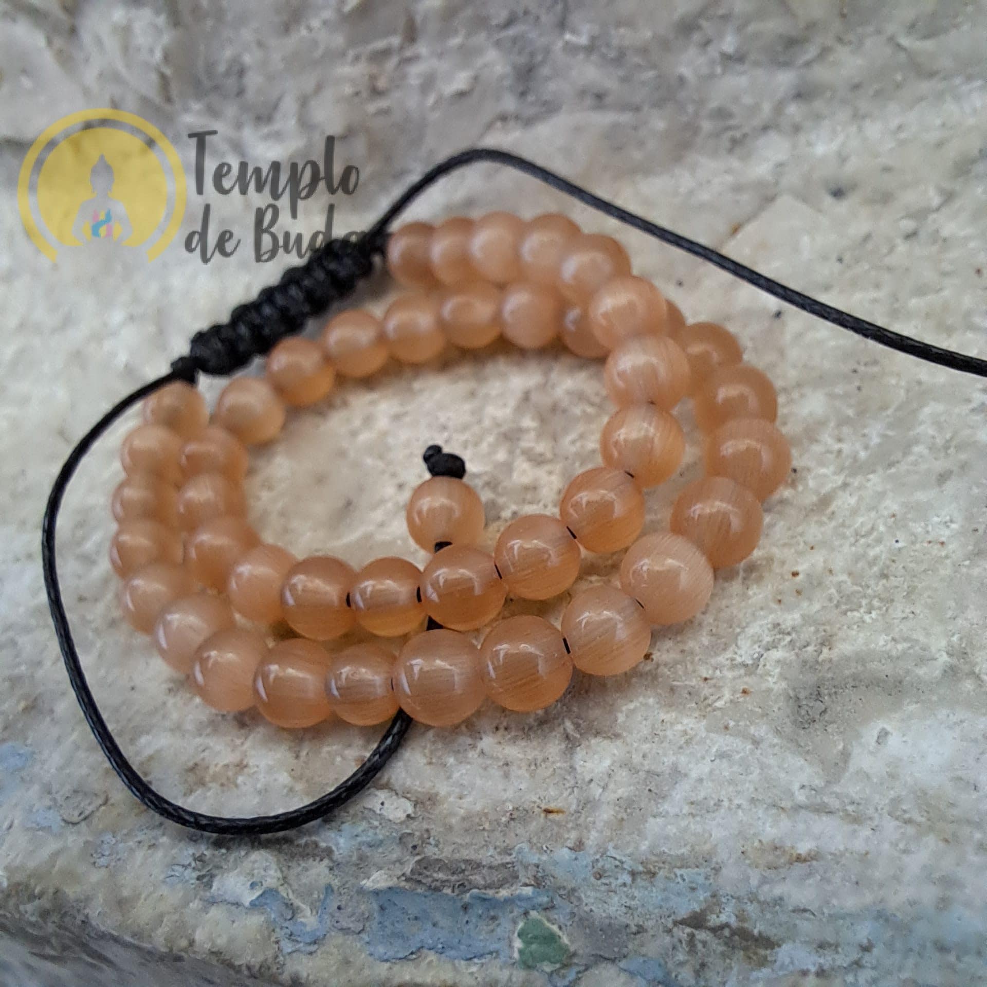 Pulseira de Olho de Gato Laranja com Cordão Regulável 4mm