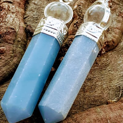 Pendente Angelite com Bola de Quartzo Cristal