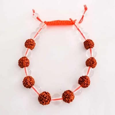 Pulseira Rudraksha e Quartzo Branco