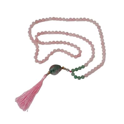 Japa Mala de Quartzo Rosa e Aventurina