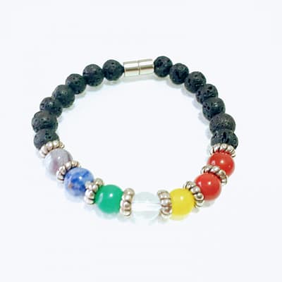 Pulseira Pedra Lava e 7 Chakras (Fecho magnético)