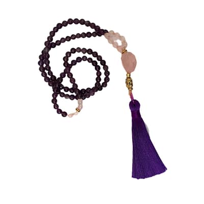 Japa Mala Ametista e Quartzo Rosa 6mm