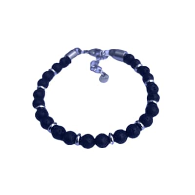 Pulseira de Pedra Lava Metal 6mm