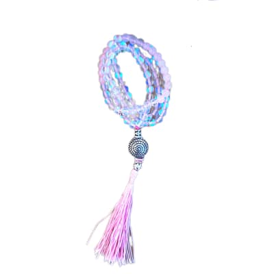 Japa Mala Aqua Aura Angel e Quartzo Rosa 6mm