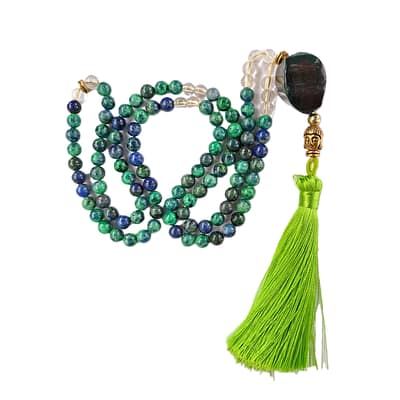 Japa Mala Crisocola e Quartzo Branco 6mm