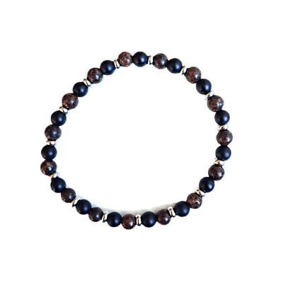 Pulseira de Onix Mate, Jaspe Picasso Castanho e Aço Inoxidável