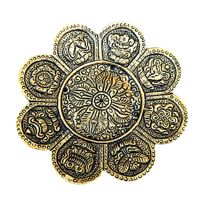 Porta Incenso 8 Sinais Auspiciosos Metal Dourado